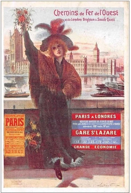 publicitaire. n° 48034 .londres . chemin de fer de l ouest.affiche en carte po