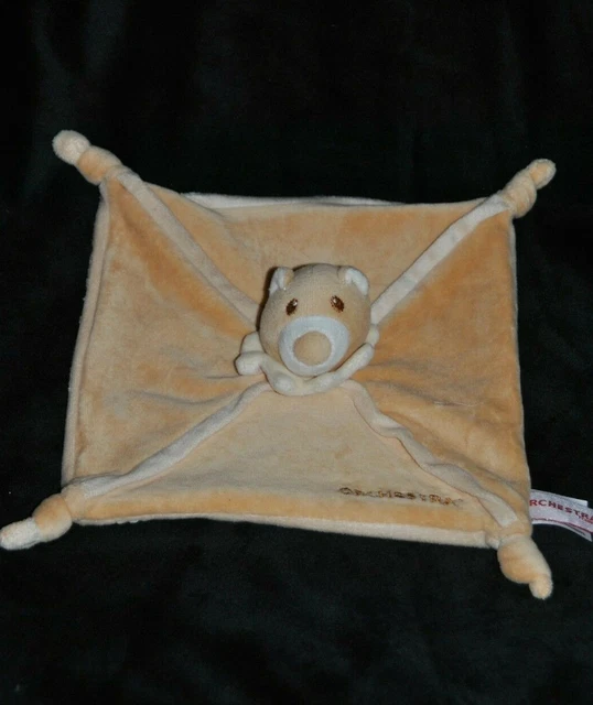 Doudou Plat Ours ORCHESTRA Beige Blanc Ecru Crème  Carré 4 Nœuds Peluche TTBE