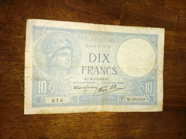 BILLET de 10 francs 1940 " Type Minerve "