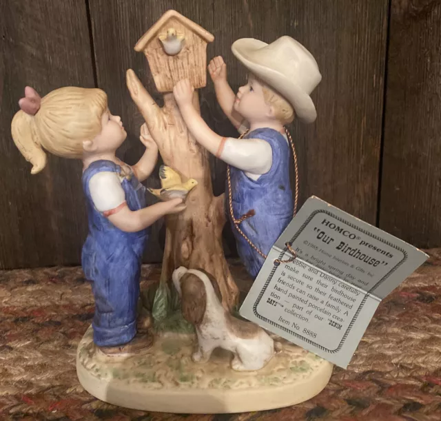 Vintage Homco Denim Days #8888 Danny & Debbie Our Birdhouse 6” Figurine 1985
