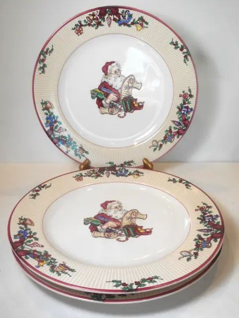 Set of 3 Fitz & Floyd SANTA'S LIST Dinner Plates Vintage 1994 Christmas