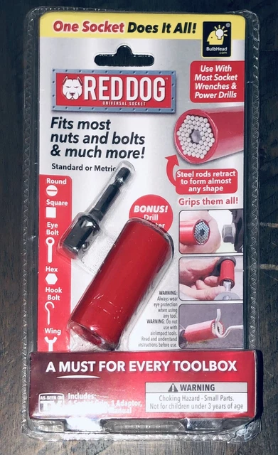 Red Dog Socket W/ Bonus Drill Adapter AS-SEEN-ON-TV, Fits Most Nuts, Bolts (NEW)