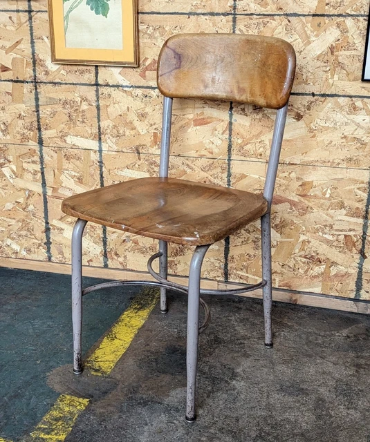 HEYWOOD WAKEFIELD Vtg Mid Century Wood Metal School Chair