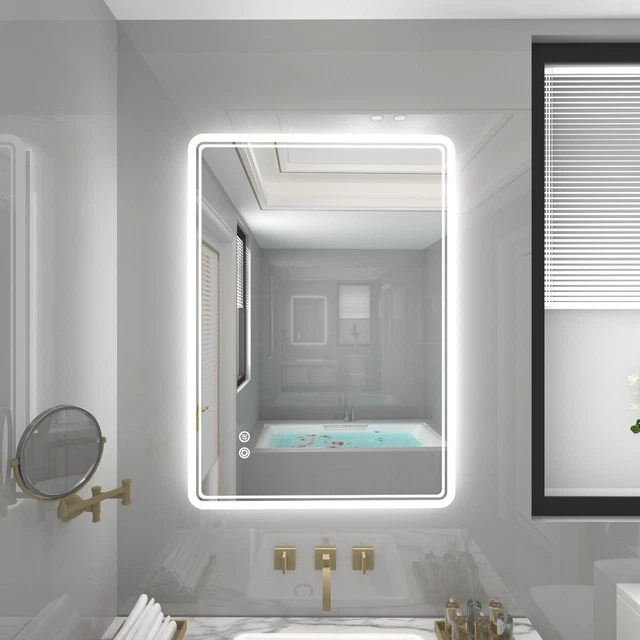 ILLUMINATED LED BATHROOM Mirror With Demister Pad Touch Sensor 3 Colors ...