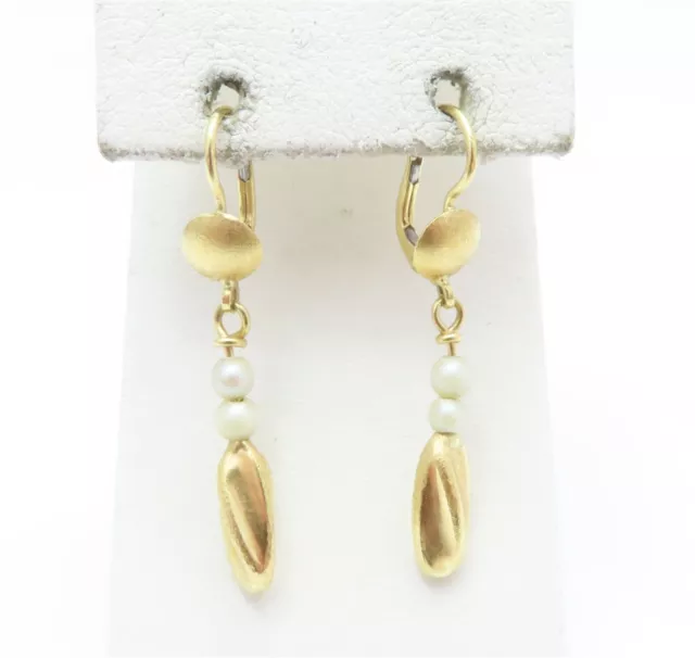 18K YELLOW GOLD ~3.5MM Pearl Dangle Drop Leverback Earrings $215.00 ...