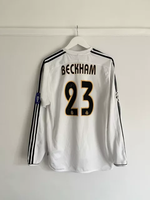 Real Madrid 2003/04 Home Football Shirt Long Sleeve Beckham 23 Mens L