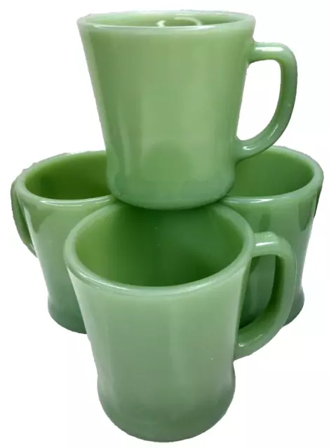 Set of 4 FIRE-KING Jadeite Mugs Vintage Anchor Hocking Oven Ware Retro Green 40s