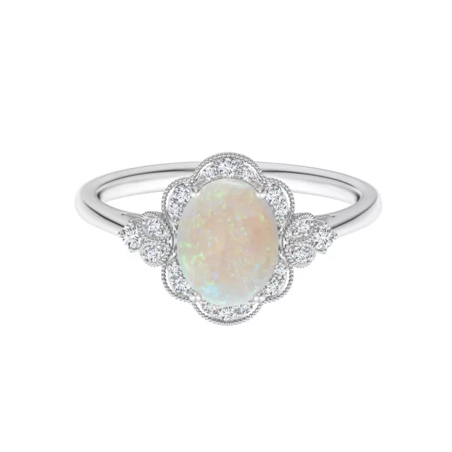 Art Deco Inspired 7X5 MM Oval Shape Ethiopian Natural Opal Gemstone Bridal Ring