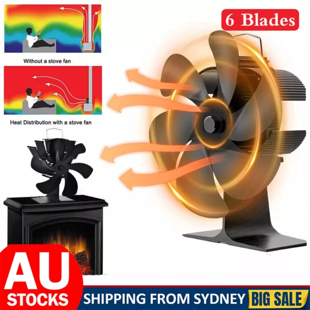 Fireplace Fan 6 Blade Stove Fan Self-Powered Heat Cocoon Wood Top Burner Heater