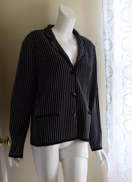 Pleinair Sz XL Black & White Chic French Stripe Acrylic Knit Travel Jacket 2