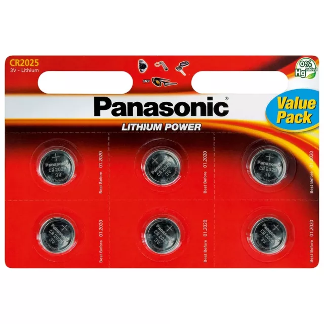 Panasonic CR2025 DL2025 BR2025 3V Lithium Coin Cell Batteries x 6 *Long Expiry*