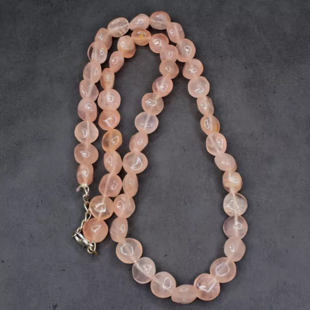 Single Strand 254 Cts Natural Rose Quartz Oval Shape Beads Necklace SK 02 E519