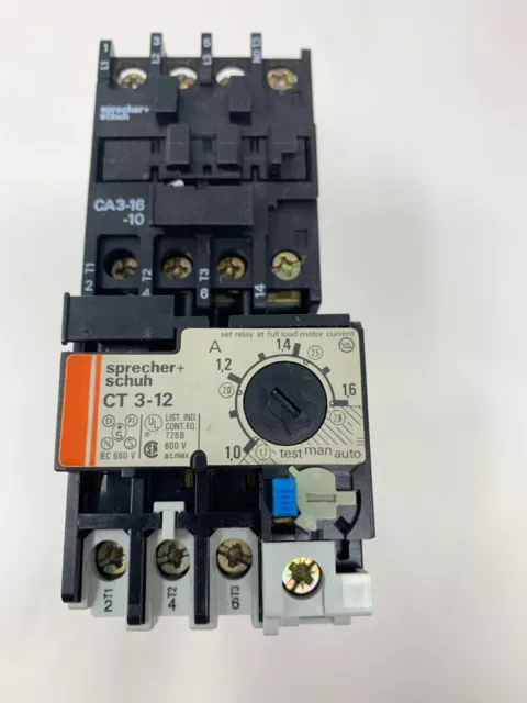 Sprecher+Schuh CT 3-12 Thermal Overload Relay 1/1.6A 600V + CA3-16-10 Contactor