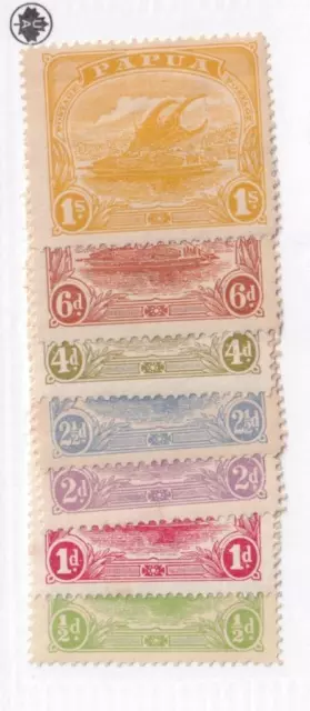 PAPUA # 34-40 VF-MH 1/2d-1sh ON 3d CAT VALUE $75.50