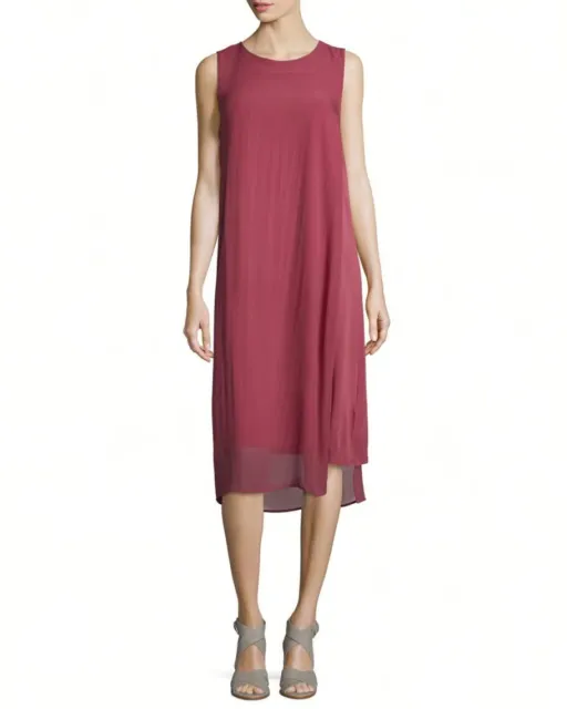 EILEEN FISHER Size XXS Mauve Pink SILK SHEER-OVERLAY DRESS Flowy Women’s