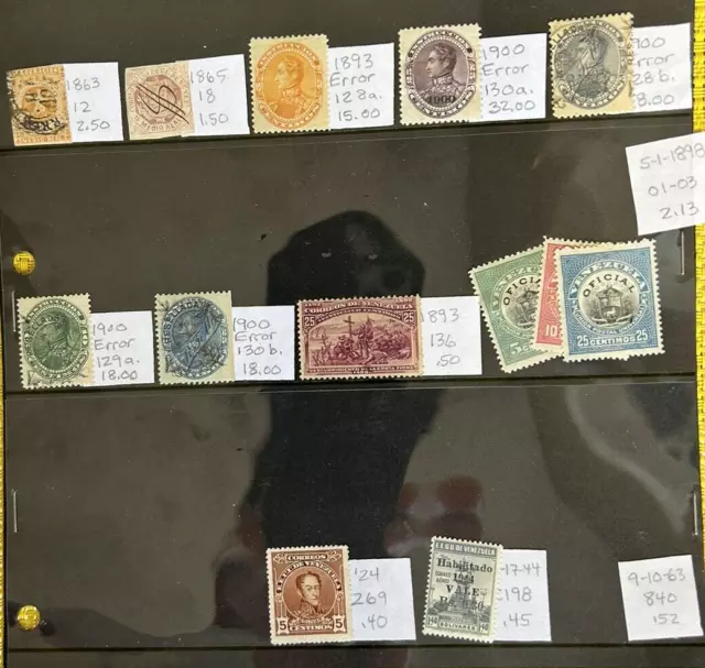 Venezuela: Lot of 13 Very old and rare stamps. Used/unused. Lot # 10-08035