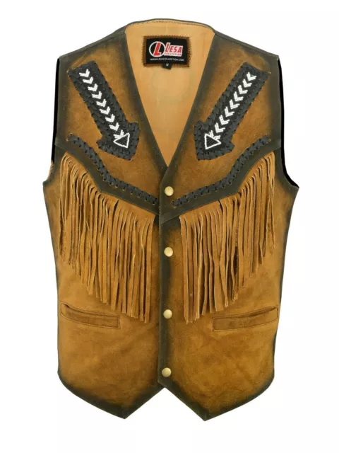 Herren hellbraun Wildleder Leder Western Cowboyjacke mit Fransen Indianer