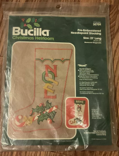 Bucilla Christmas Heirloom Pre-Embroidered Needlepoint Stocking 30701 New Sealed