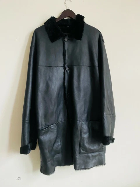 ViaVeneto Men's Black Spanish Lamb Shearlings Leather Coat Size XL ViaVeneto Men's Black Spanish Lamb Shearlings Leather Coat Size XL