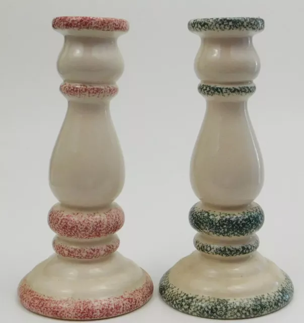 Wang's International Candlesticks Candle Holders Pastel Pink and Green 7.5" tall