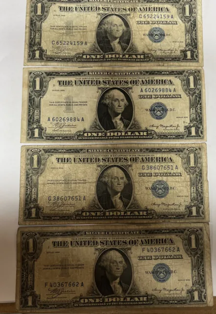 4 -1935 $1 One Dollar PLAIN DOUBLE DATE Silver Certificates lot C exact 4 in pic