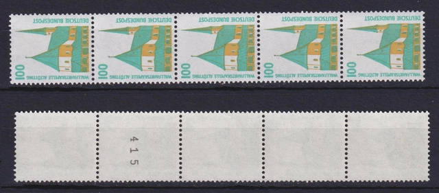 Bund 1406 A u RM 5er Streifen mit ungerader Nummer SWK 100 Pf ** gelber Gummi /2