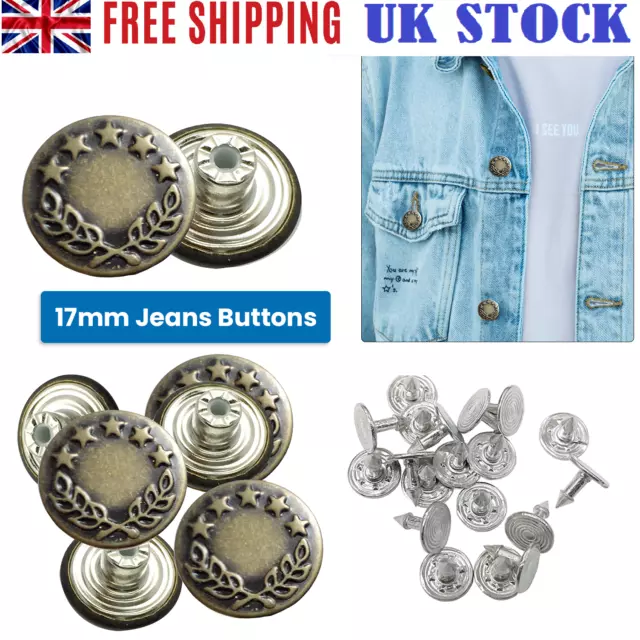 No-Sew Hammer on Jeans Buttons Denim Jacket Trousers Alloy