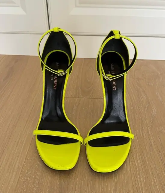 SAINT LAURENT UK 5.5 EU 38.5 Yellow Patent JANE Stiletto 105 Heel ...