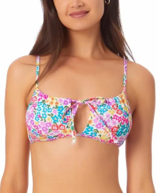 MSRP $20 California Waves Juniors Printed Keyhole Bikini Top White Size XS