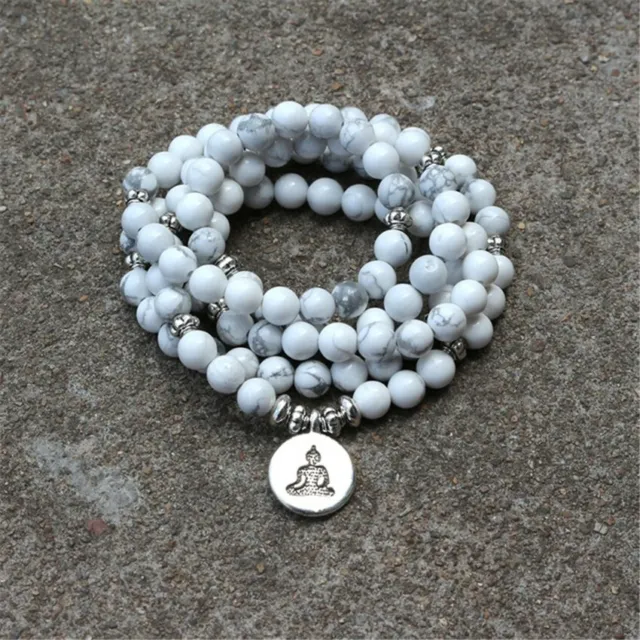 8mm 108 beads white stone bracelet lotus Buddha pendant Yoga Nature