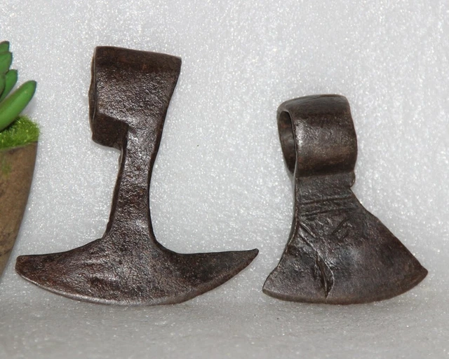 1850's Antique 2PC Hand Forged Solid Iron Axe Head Nice Shape 13588