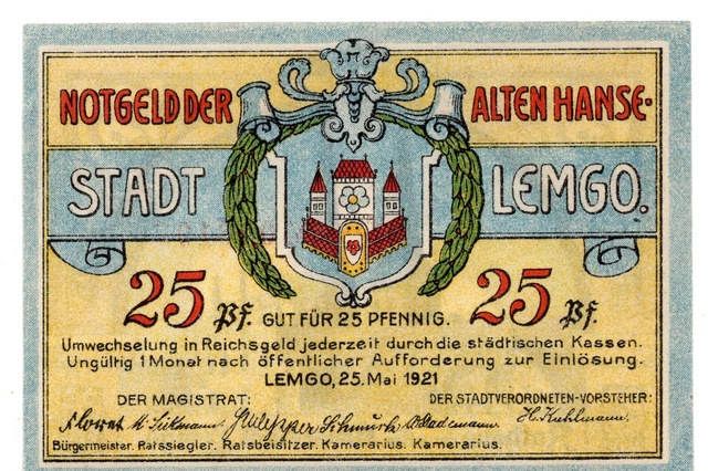 1921 Germany Notgeld City of Lemgo 25 Pfennig (C332)