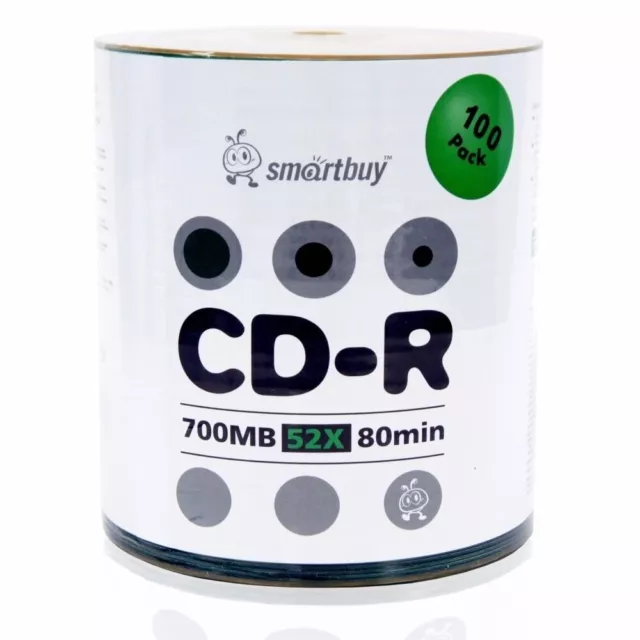 Smartbuy CD-R 52X 700MB/80Min Logo Top (Non-Printable) Blank Media Record Disc