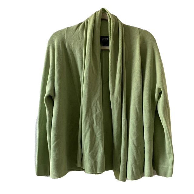 Eileen Fisher Womens Sz Large Green Silk Blend Knit Open Front Cardigan Sweater