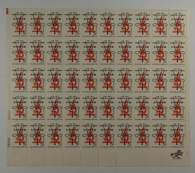 Us Scott 1263 Pane Of 50 Crusade Against Cancer Stamps 5 Cents Face Mnh