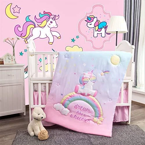 Unicorn Baby Nursery Crib Bedding Set for Girls – Baby Unicorn & Rainbows 4