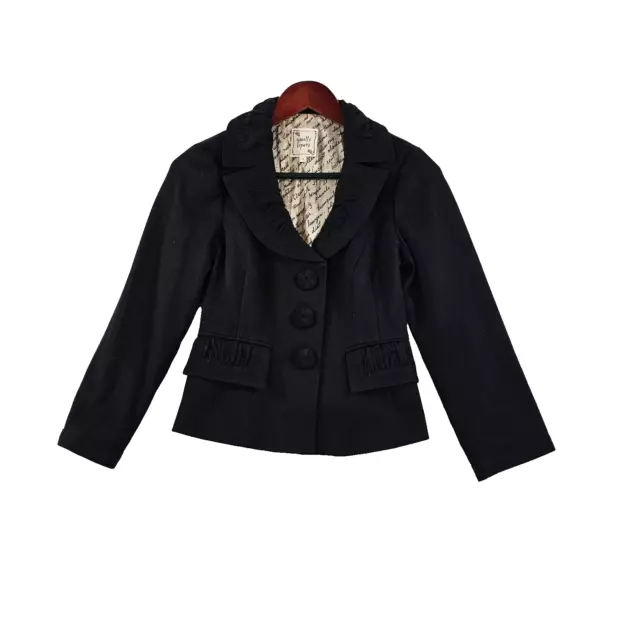 Nanette Lepore Womens Blazer Jacket Long Sleeves Button Front Pockets Black 4