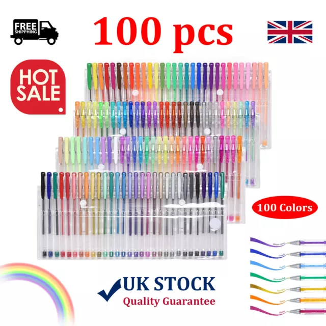 100 Colours Set Gel Pens Art Books Markers Glitter Neon Metallic Art Pens UK