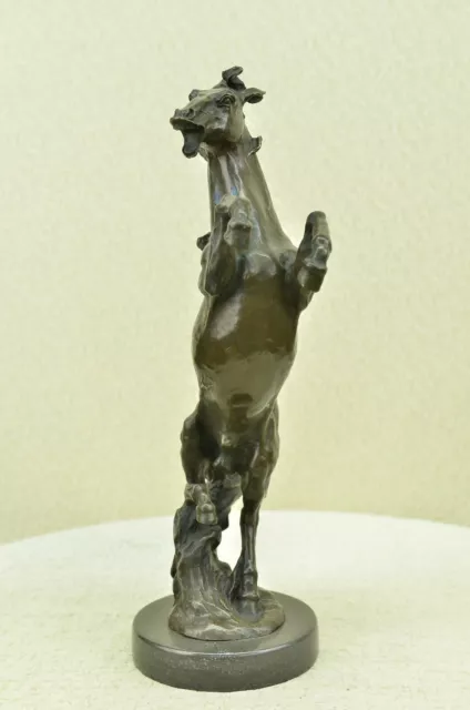 Elegant Equestrian Art Large Horse Loving Genuine Bronze Marble Base Figurine