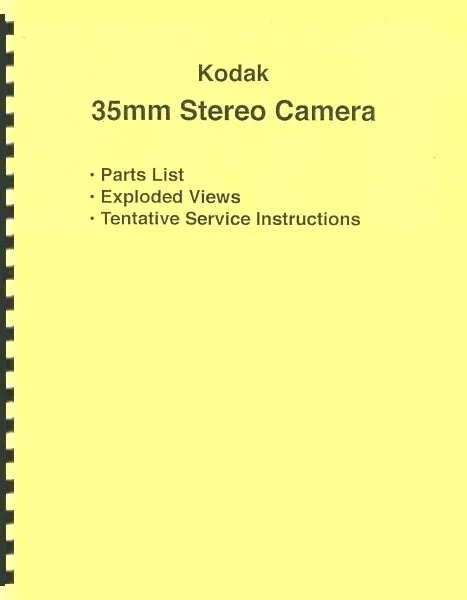 Lista de piezas ilustradas para cámara estéreo Kodak 35 mm con instrucciones de servicio reimpresión