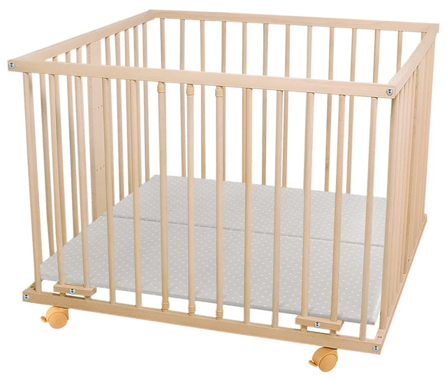 WALDIN Baby Laufgitter Laufstall ca. 100x100 BUCHE MASSIV natur unbehandelt