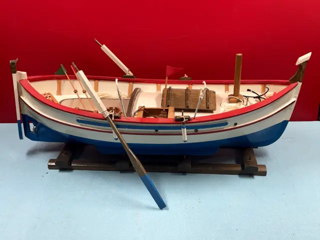 Maquette bois Bateau Barque embarcation canot + ou - Ancien 47 x 21 x H 20 cm 2