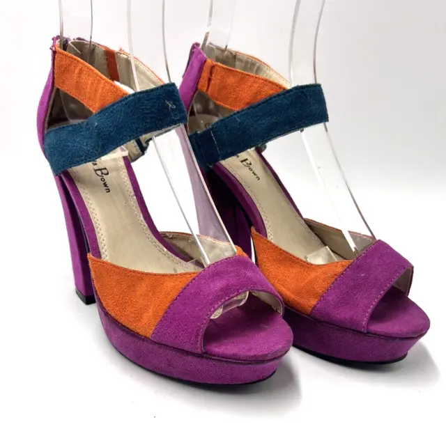 Isabella Brown Sz 6 Three Tone Pink Purple Suede Platform Block Heels