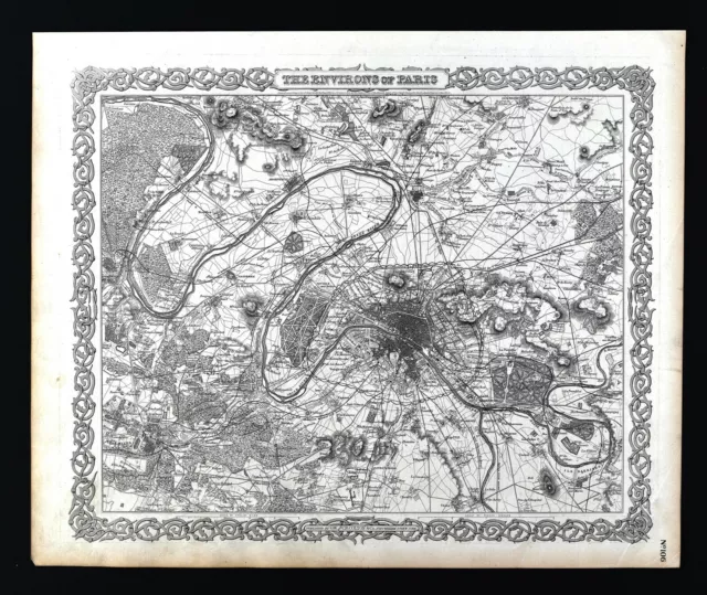 1874 Colton Map Paris France Plan Versailles Champs Elysses Argenteuil St. Denis