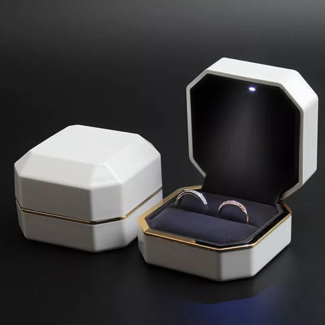 Luxury Ring Box Square Velvet Wedding Ring Case Jewelry Gift Box With LED Light 2