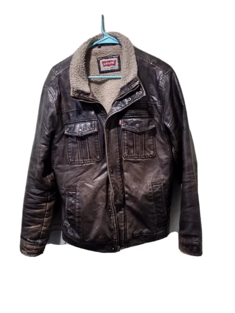 Levi's  Faux Leather Jacket Size Medium Brown Motorcycle Bomber