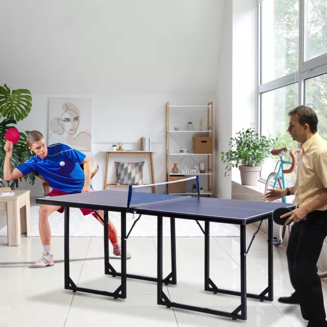 Tennis Table Ping Pong Storage Foldable Mini with Net Steel 183cm Indoor, Blue