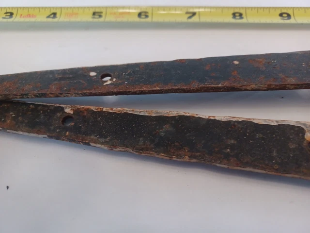 1-Pair Antique Wrought Iron 14" Hand Forged Barn Door Strap Hinges 5