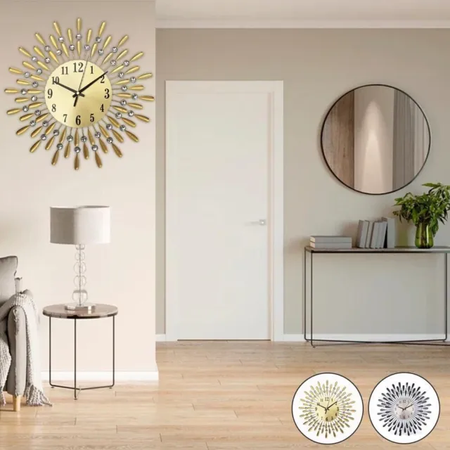 Extra Large Round Living Modern Bedroom Diamond Clock Crystal Wall Clock Silent