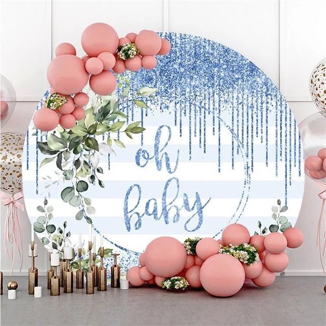 Aperturee Blue Stripe Ball Sports Round Baby Shower Backdrop